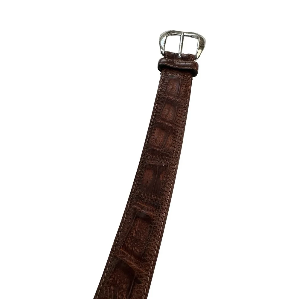Bespoke Brown Genuine Crocodile Silver Color Buckle Mens Belt Size 36 NEW OTHER